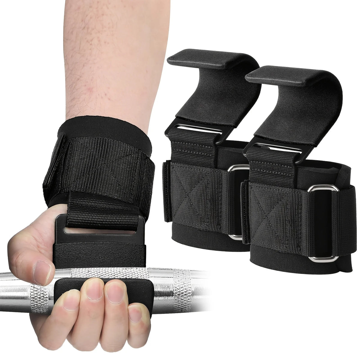 Weight Lifting Hook Grips with Wrist Wraps – Gym Power Straps for Pull-Ups & Powerlifting