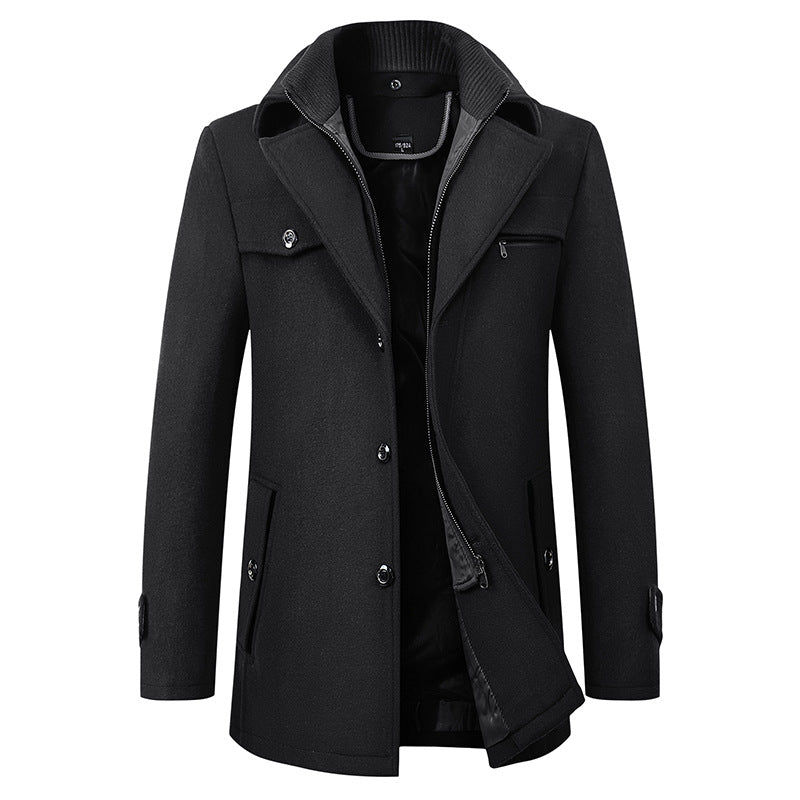 Men's Double Collar Wool Blend Coat