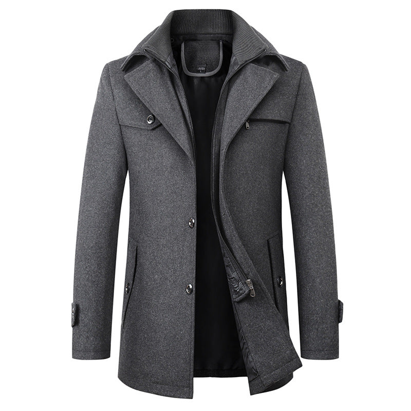Men's Double Collar Wool Blend Coat