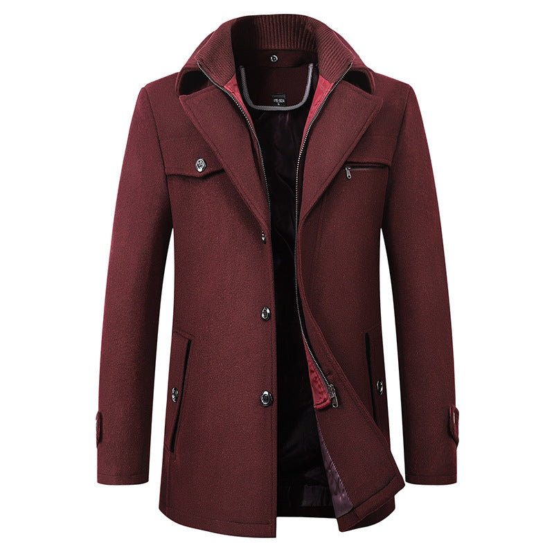 Men's Double Collar Wool Blend Coat