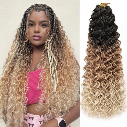 18" GoGo Curl Crochet Hair Extensions for Black Women Beach Curl Bohemian Deep Wave Braiding Hair Synthetic Braids