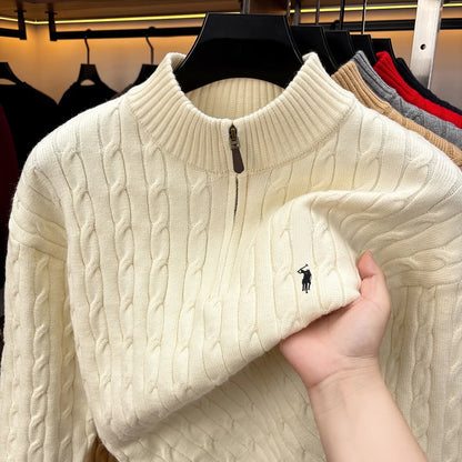 Men's Half-Zip Knit Pullover – Jacquard Embroidery Sweater for Autumn & Winter