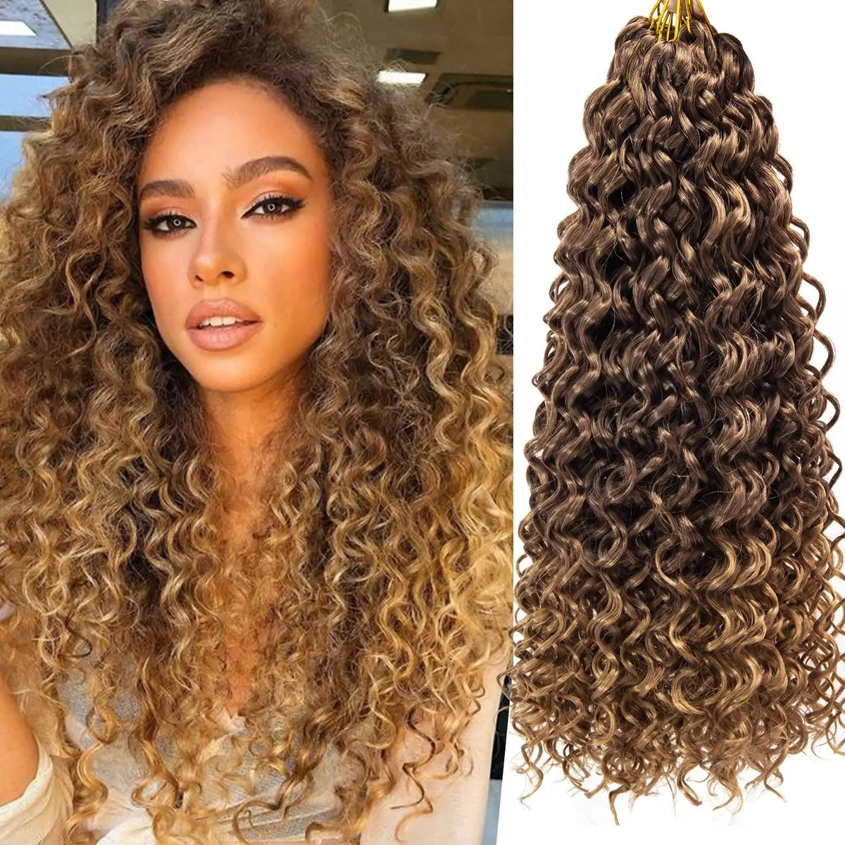 18" GoGo Curl Crochet Hair Extensions for Black Women Beach Curl Bohemian Deep Wave Braiding Hair Synthetic Braids
