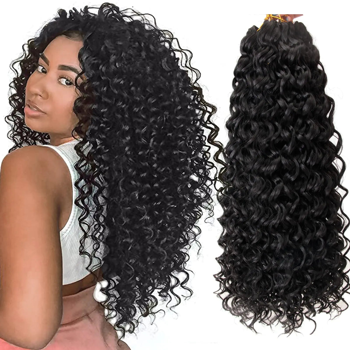 18" GoGo Curl Crochet Hair Extensions for Black Women Beach Curl Bohemian Deep Wave Braiding Hair Synthetic Braids