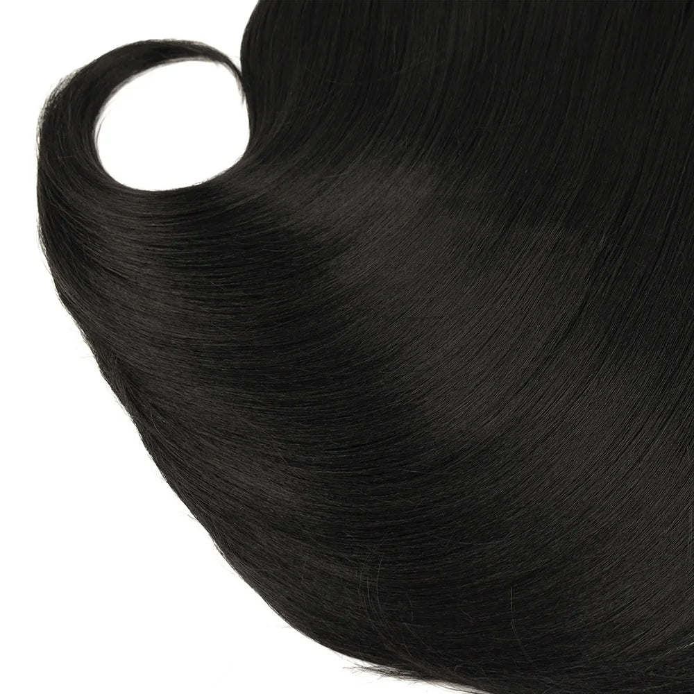 Synthetic Straight Hair Tail Curl Black 16 18 20‘’ 6 Bundles With Closure High Temperature Fiber Weave Hair Extensions For Women
