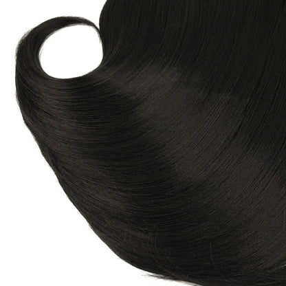 Synthetic Straight Hair Tail Curl Black 16 18 20‘’ 6 Bundles With Closure High Temperature Fiber Weave Hair Extensions For Women