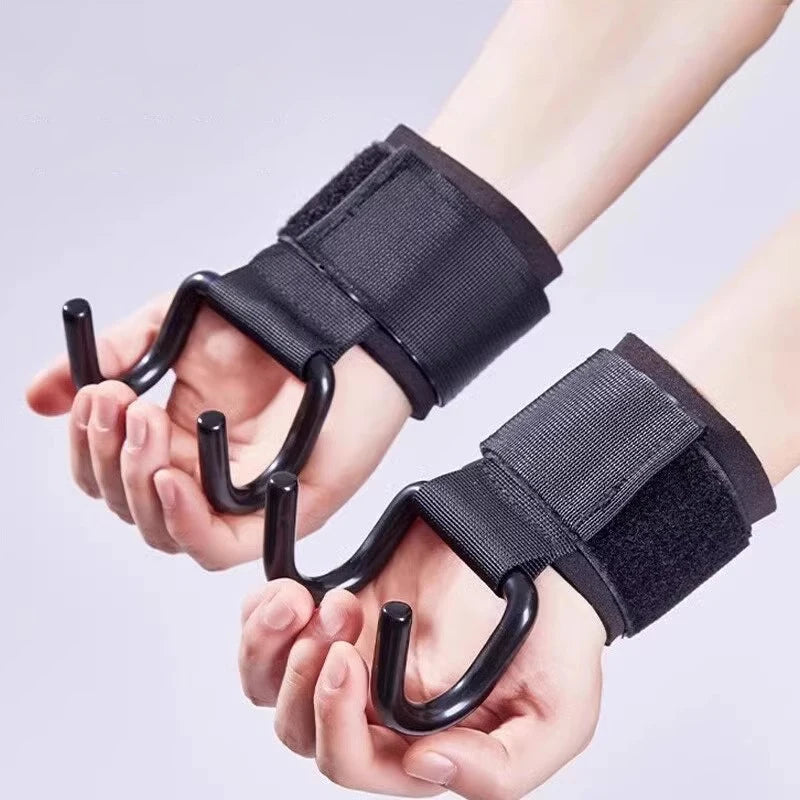 Weight Lifting Hook Grips with Wrist Wraps – Steel Barbell Hooks for Powerlifting (2pcs)