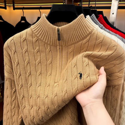 Men's Half-Zip Knit Pullover – Jacquard Embroidery Sweater for Autumn & Winter