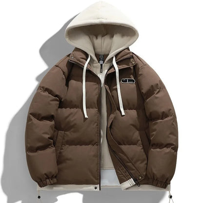 Men's Fake Two-Piece Hooded Puffer Jacket – Thick Winter Warm Streetwear Coat