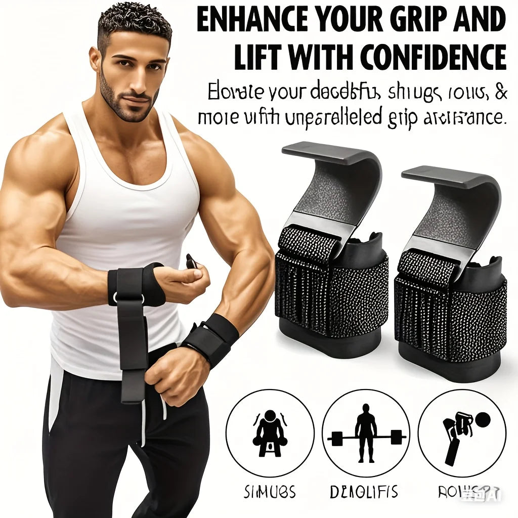 Gym Hook Grips with Wrist Wraps – Nylon Power Straps for Pull-Ups & Lifting