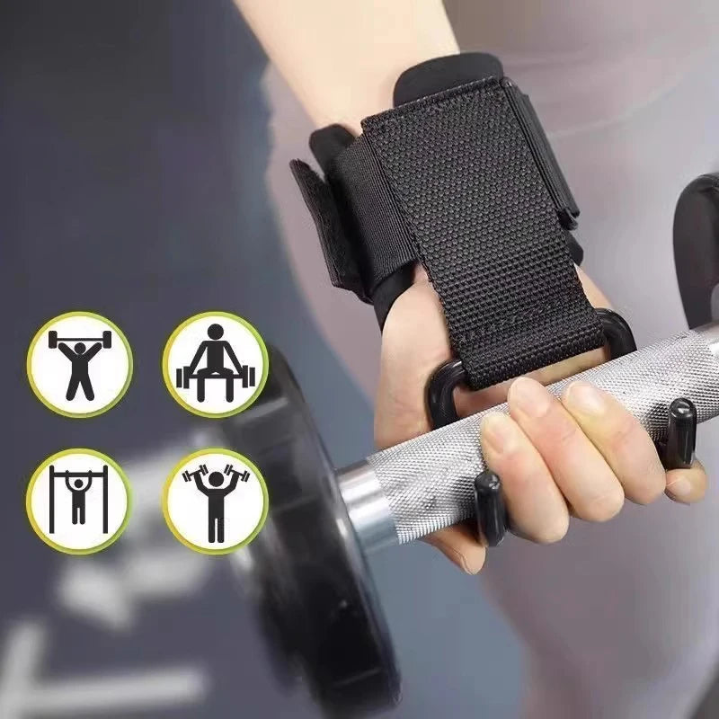 Weight Lifting Hook Grips with Wrist Wraps – Steel Barbell Hooks for Powerlifting (2pcs)