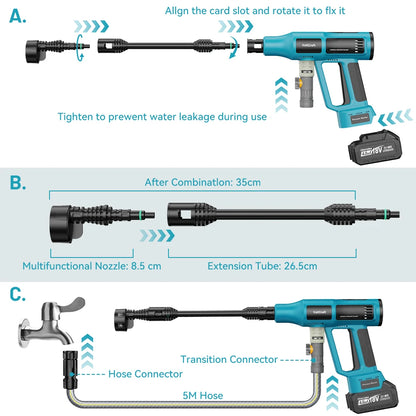 250Bar Cordless Electric Pressure Washer – Brushless 6-in-1 Car Wash Gun for Makita 18V