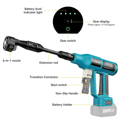 250Bar Cordless Electric Pressure Washer – Brushless 6-in-1 Car Wash Gun for Makita 18V