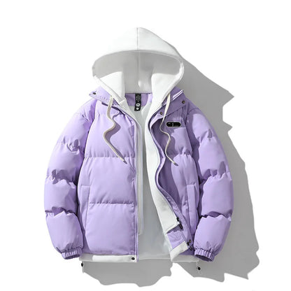 Men's Fake Two-Piece Hooded Puffer Jacket – Thick Winter Warm Streetwear Coat
