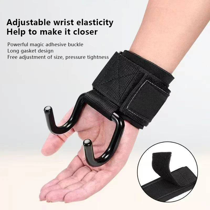 Weight Lifting Hook Grips with Wrist Wraps – Steel Barbell Hooks for Powerlifting (2pcs)