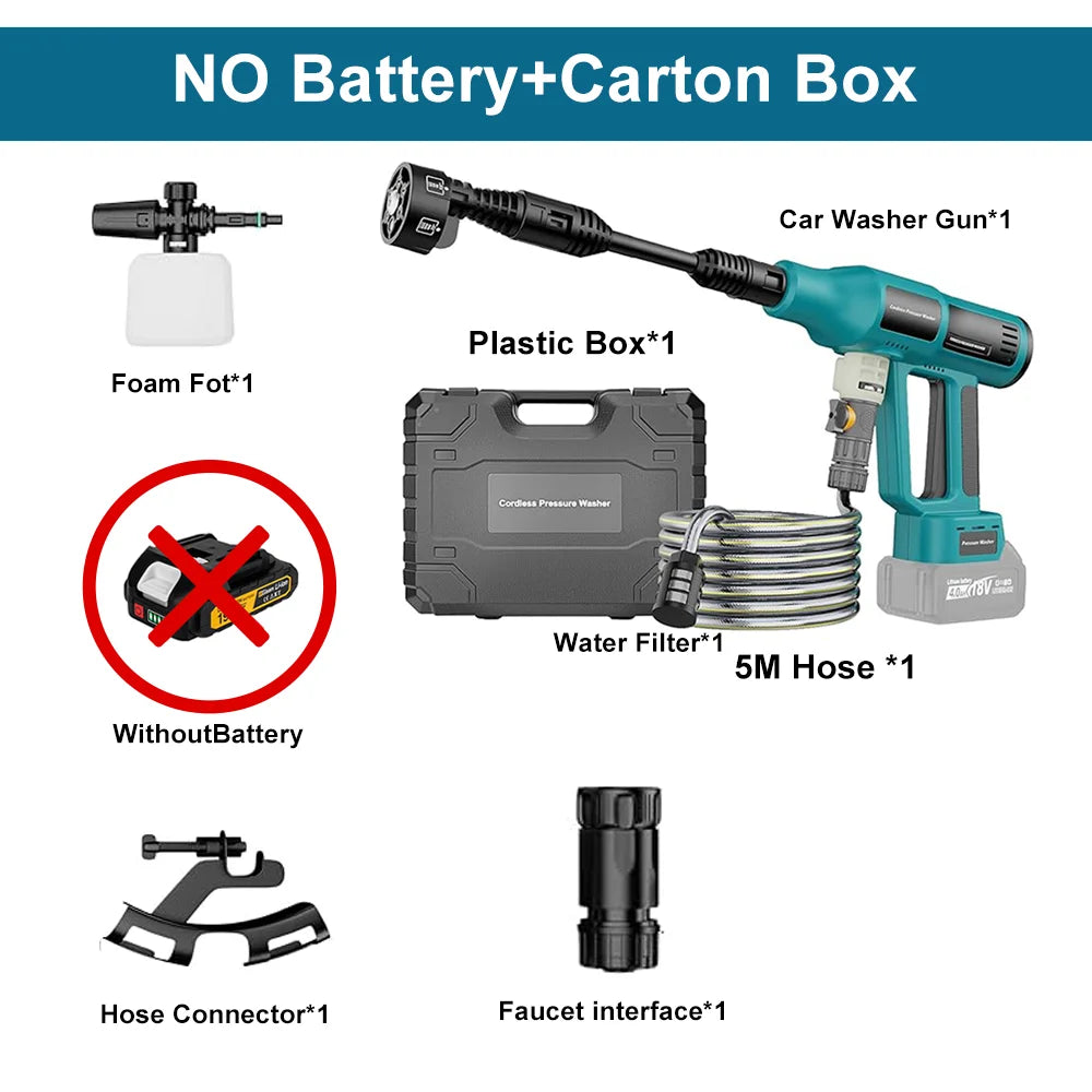 250Bar Cordless Electric Pressure Washer – Brushless 6-in-1 Car Wash Gun for Makita 18V
