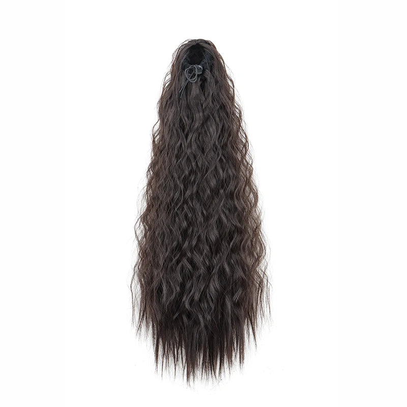 22Inch Synthetic Long Kinky Curly Ponytail Hair Extension Drawstring Wrapped Clip in Hair Black Hairpiecefor Women
