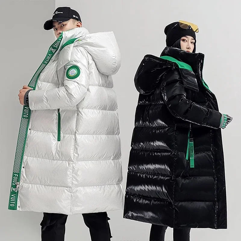 New Winter Jacket Men's Long Luxury Business Thickened Down Cotton Warm Parkas Men's Street Snow Cold-proof Hooded Padded Coat