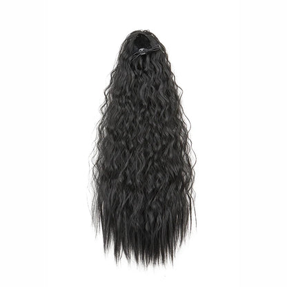 22Inch Synthetic Long Kinky Curly Ponytail Hair Extension Drawstring Wrapped Clip in Hair Black Hairpiecefor Women