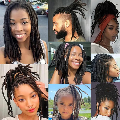 100% Real Human Hair Dreadlock Extensions for Man/Women Full Handmade Human Hair Locs Extension 8-24 Inch 0.8 cm Width 10-40 Pcs