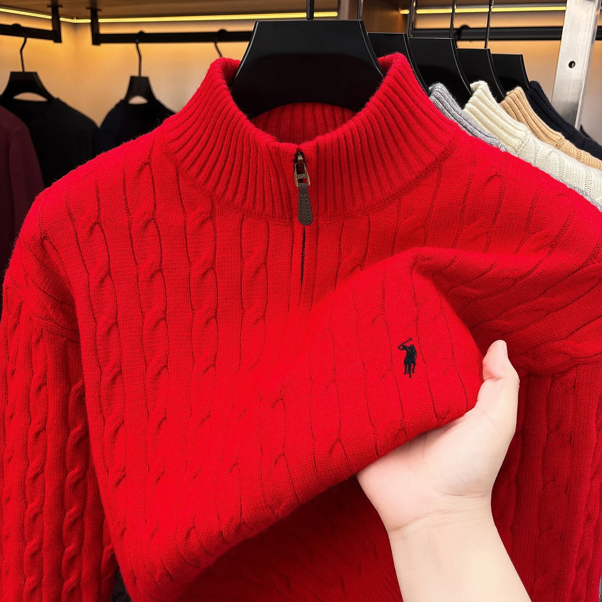 Men's Half-Zip Knit Pullover – Jacquard Embroidery Sweater for Autumn & Winter