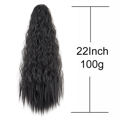 22Inch Synthetic Long Kinky Curly Ponytail Hair Extension Drawstring Wrapped Clip in Hair Black Hairpiecefor Women