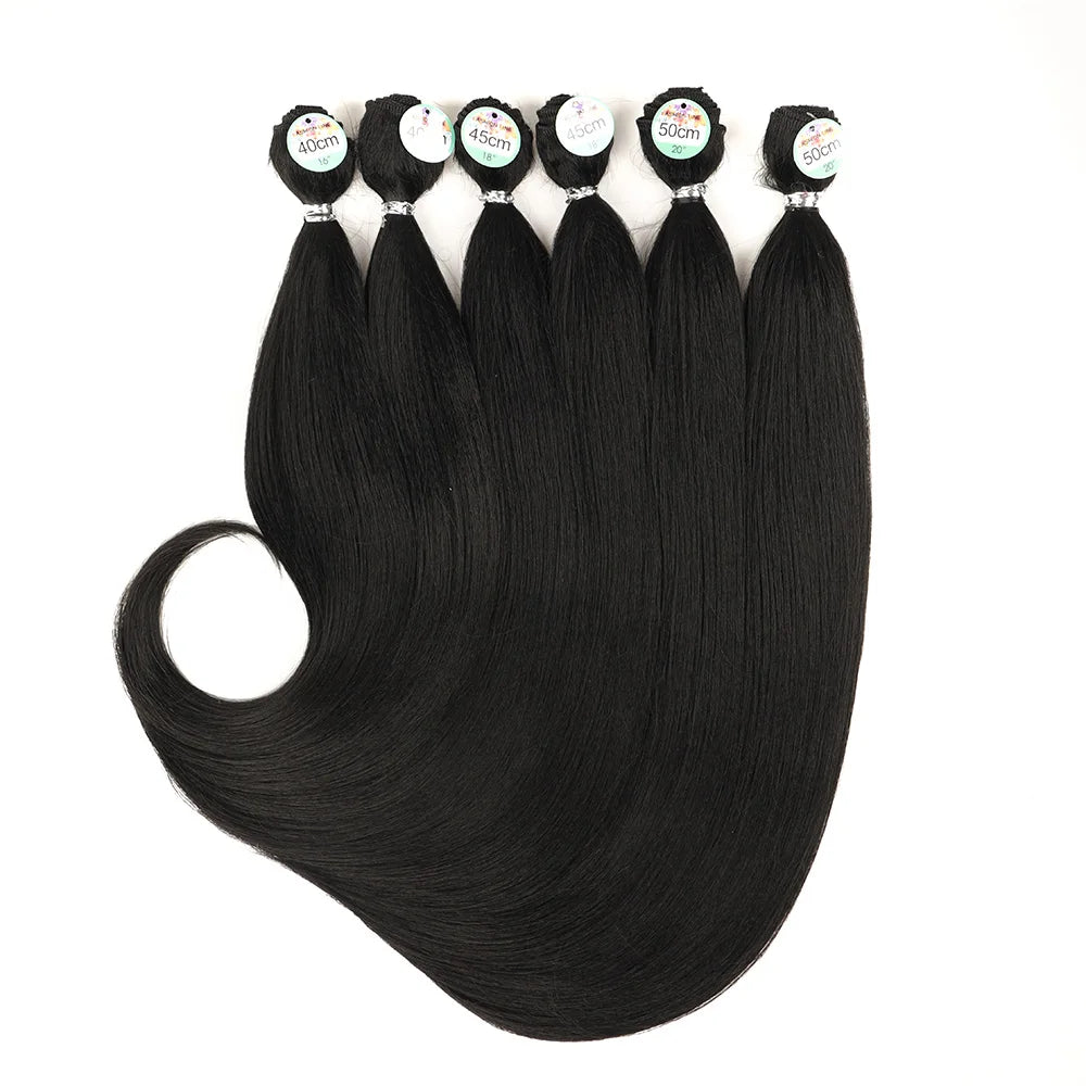 Synthetic Straight Hair Tail Curl Black 16 18 20‘’ 6 Bundles With Closure High Temperature Fiber Weave Hair Extensions For Women