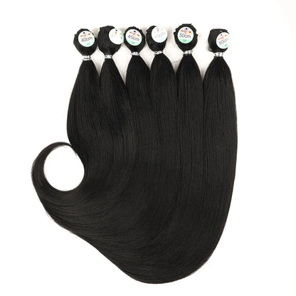 Synthetic Straight Hair Tail Curl Black 16 18 20‘’ 6 Bundles With Closure High Temperature Fiber Weave Hair Extensions For Women