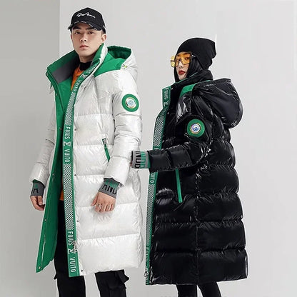 New Winter Jacket Men's Long Luxury Business Thickened Down Cotton Warm Parkas Men's Street Snow Cold-proof Hooded Padded Coat