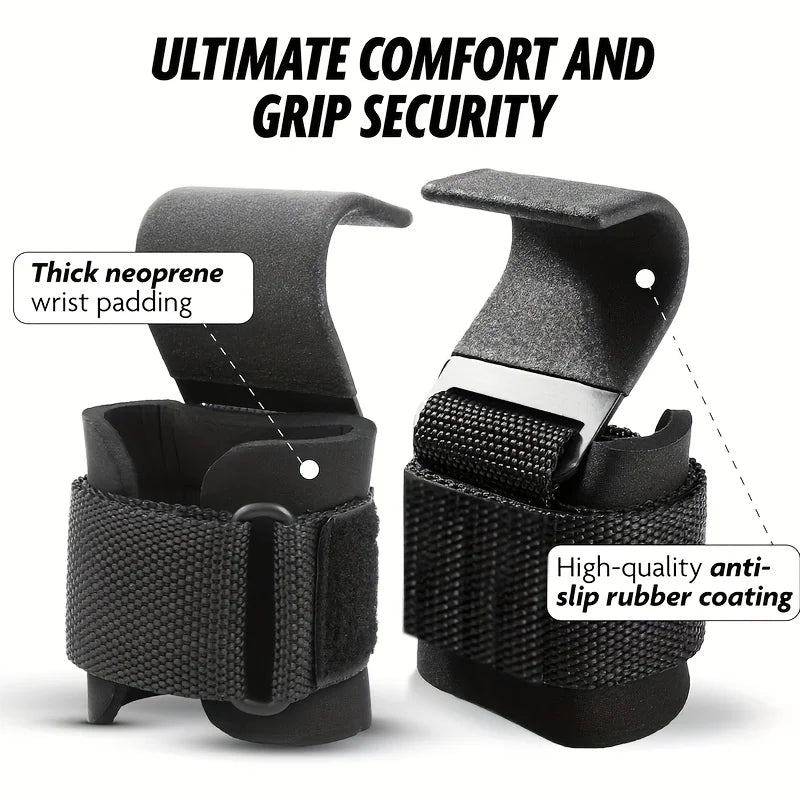Gym Hook Grips with Wrist Wraps – Nylon Power Straps for Pull-Ups & Lifting