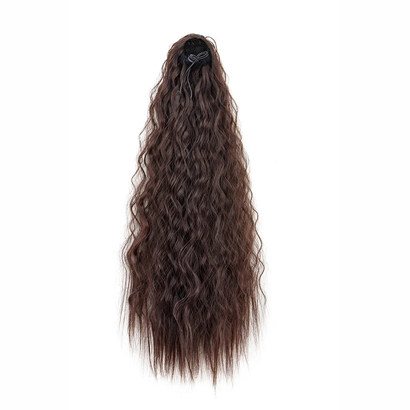 22Inch Synthetic Long Kinky Curly Ponytail Hair Extension Drawstring Wrapped Clip in Hair Black Hairpiecefor Women