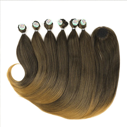 Synthetic Straight Hair Tail Curl Black 16 18 20‘’ 6 Bundles With Closure High Temperature Fiber Weave Hair Extensions For Women