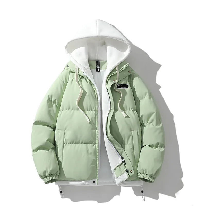 Men's Fake Two-Piece Hooded Puffer Jacket – Thick Winter Warm Streetwear Coat