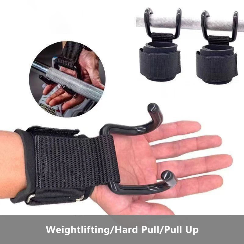 Weight Lifting Hook Grips with Wrist Wraps – Steel Barbell Hooks for Powerlifting (2pcs)