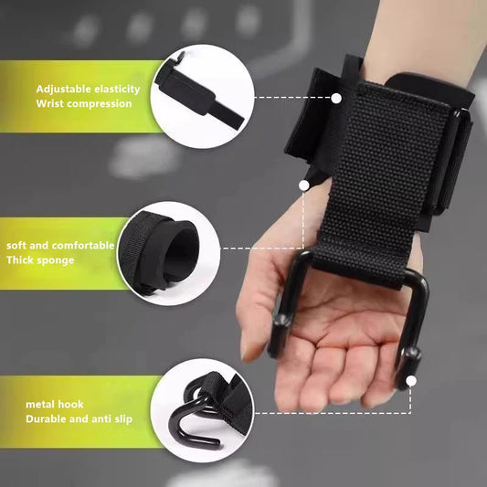 Weight Lifting Hook Grips with Wrist Wraps – Steel Barbell Hooks for Powerlifting (2pcs)