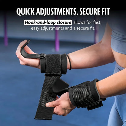 Gym Hook Grips with Wrist Wraps – Nylon Power Straps for Pull-Ups & Lifting