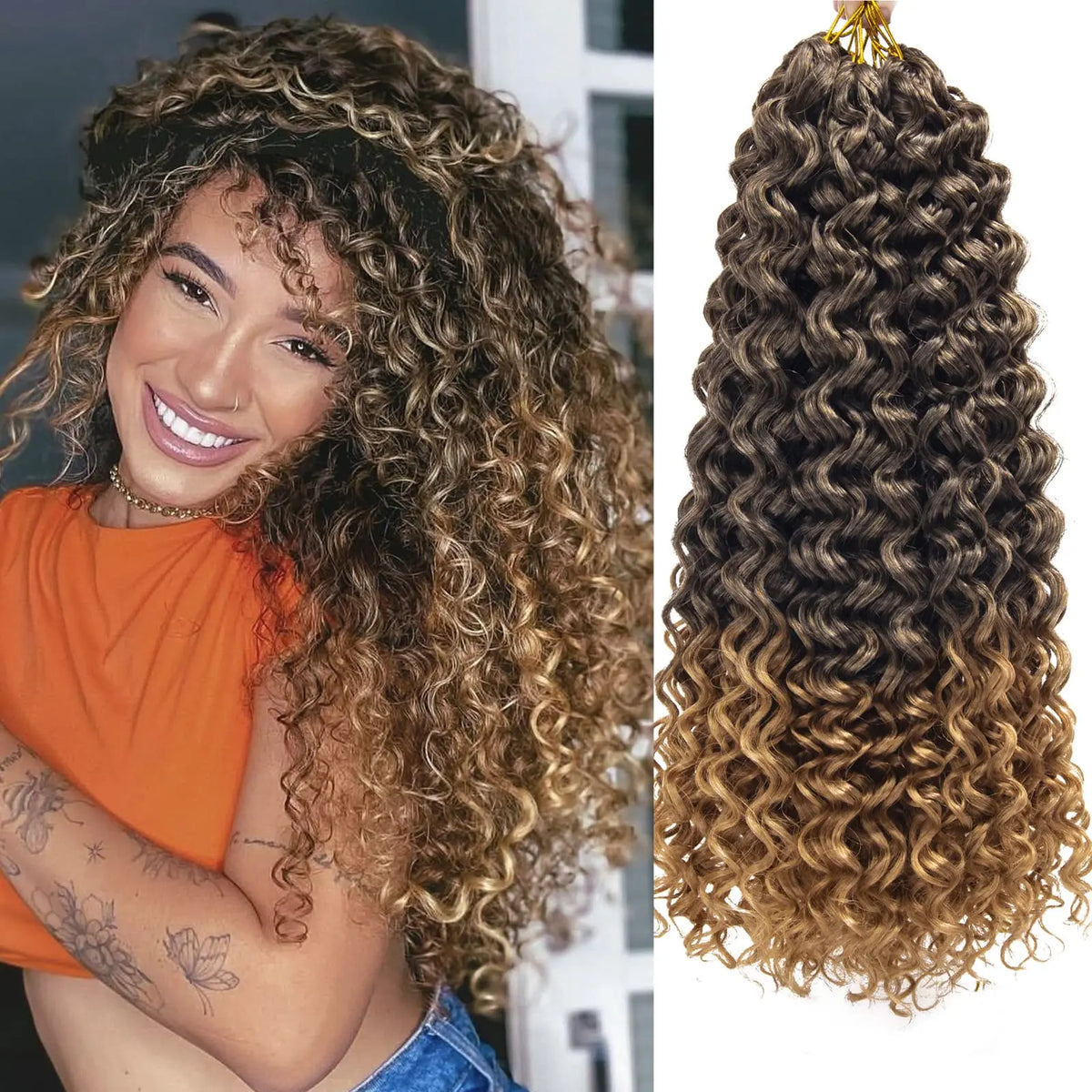 18" GoGo Curl Crochet Hair Extensions for Black Women Beach Curl Bohemian Deep Wave Braiding Hair Synthetic Braids