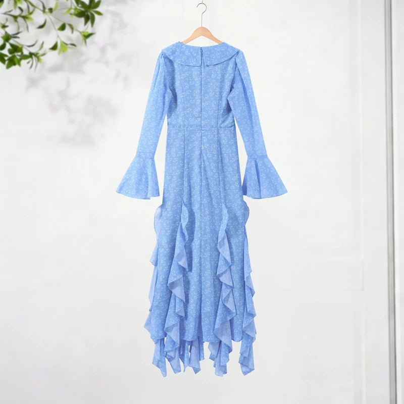 Chic Printed Flare Sleeve Women's Dress – V-Neck Slim Vacation Maxi Robe (Spring 2026)