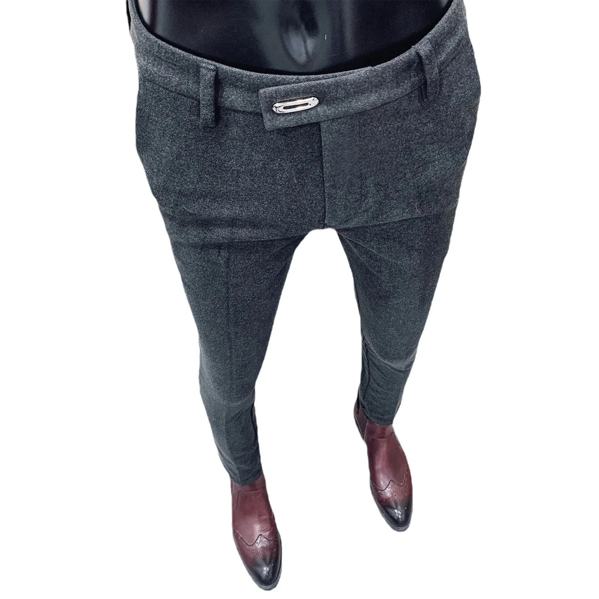 Men's Slim Fit Woolen Suit Pants – Thickened Tweed Trousers for Office & Smart Casual