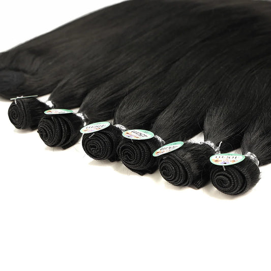 Synthetic Straight Hair Tail Curl Black 16 18 20‘’ 6 Bundles With Closure High Temperature Fiber Weave Hair Extensions For Women