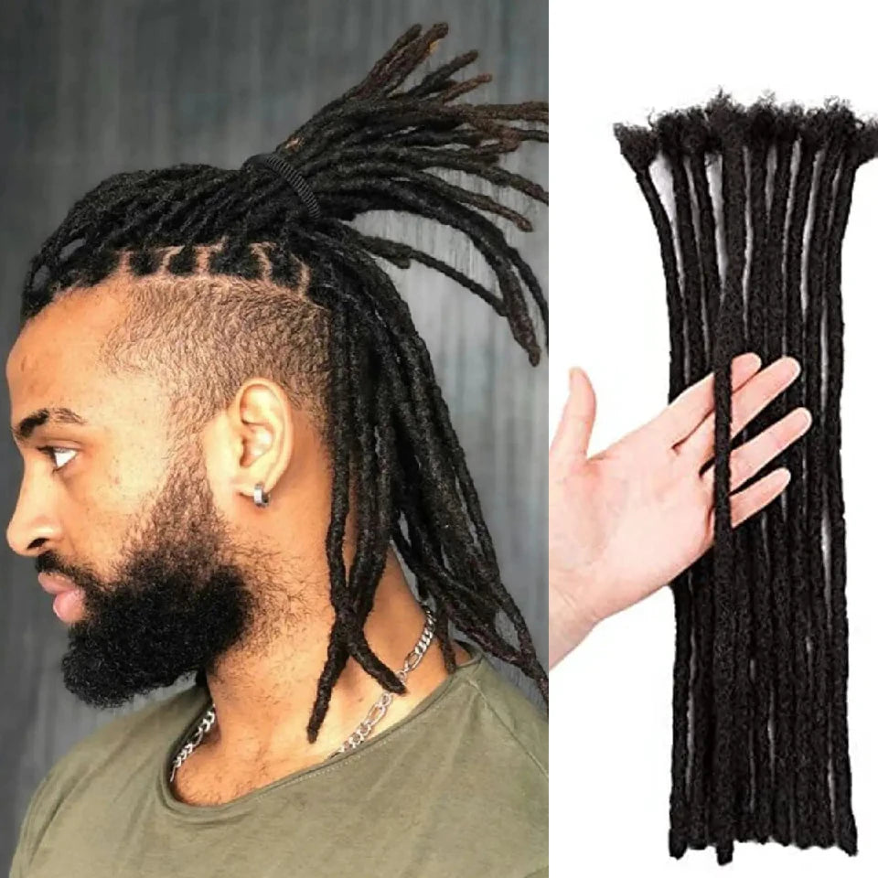 100% Real Human Hair Dreadlock Extensions for Man/Women Full Handmade Human Hair Locs Extension 8-24 Inch 0.8 cm Width 10-40 Pcs