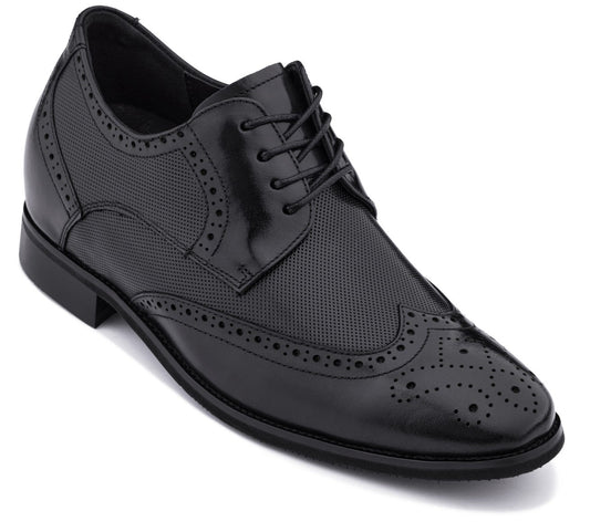 CALTO - Y10655 - 2.8 Inches Taller (Black) - Wingtip Oxford Dress Shoe